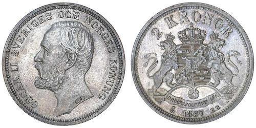 2 Krone Suède Argent Oscar II de Suède (1829-1907)