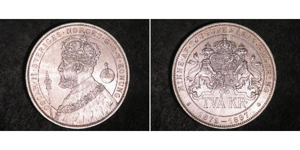 2 Krone Suède Argent Oscar II de Suède (1829-1907)