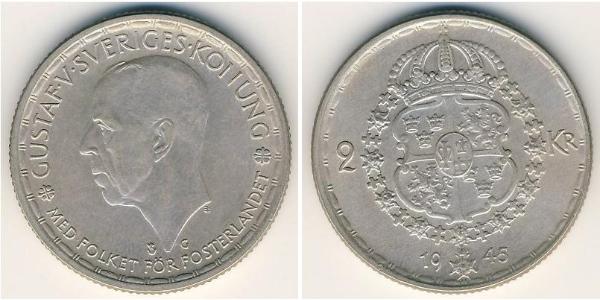 2 Krone Suède Argent Gustave V de Suède (1858 - 1950)