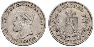 2 Krone United Kingdoms of Sweden and Norway (1814-1905) Argent Oscar II de Suède (1829-1907)