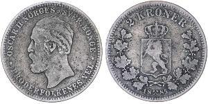 2 Krone United Kingdoms of Sweden and Norway (1814-1905) Argent Oscar II de Suède (1829-1907)