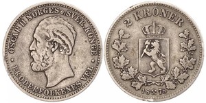 2 Krone United Kingdoms of Sweden and Norway (1814-1905) Argent Oscar II de Suède (1829-1907)