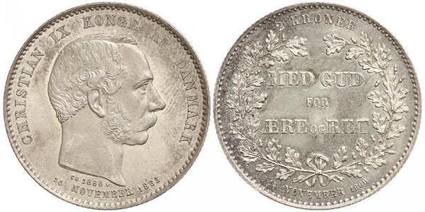 2 Krone Danimarca Argento Cristiano IX di Danimarca (1818-1906)