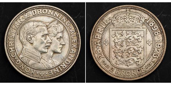 2 Krone Danimarca Argento Cristiano X di Danimarca (1870 - 1947)