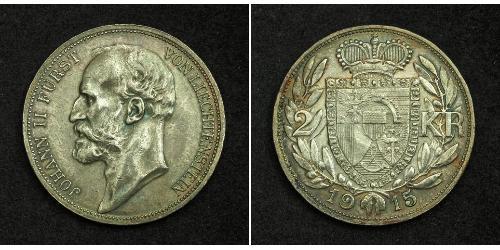 2 Krone Liechtenstein Argento Johann II, Prince of Liechtenstein (1840-1929)