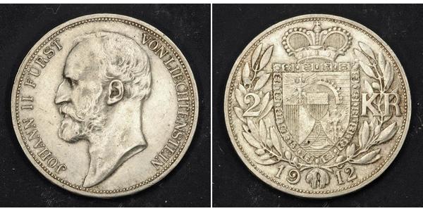 2 Krone Liechtenstein Argento Johann II, Prince of Liechtenstein (1840-1929)