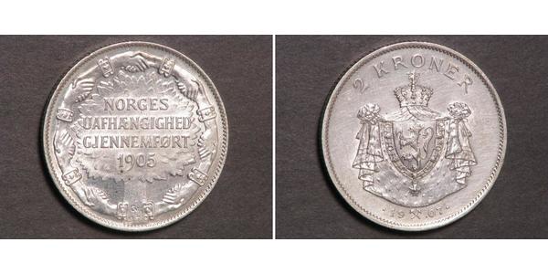 2 Krone Norvegia Argento Haakon VII di Norvegia (1872 - 1957)
