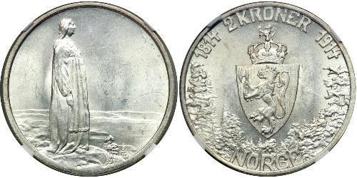 2 Krone Norvegia (1905 - ) Argento Haakon VII di Norvegia (1872 - 1957)