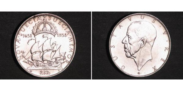 2 Krone Svezia Argento Gustavo V di Svezia (1858 - 1950)