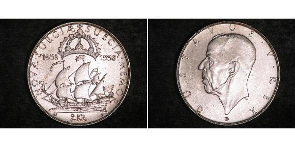 2 Krone Svezia Argento Gustavo V di Svezia (1858 - 1950)