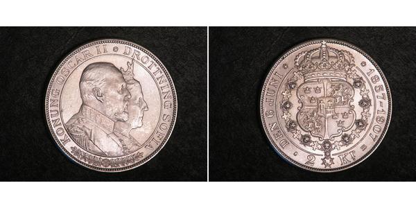 2 Krone Svezia Argento Oscar II di Svezia (1829-1907)