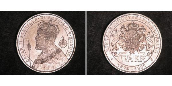 2 Krone Svezia Argento Oscar II di Svezia (1829-1907)