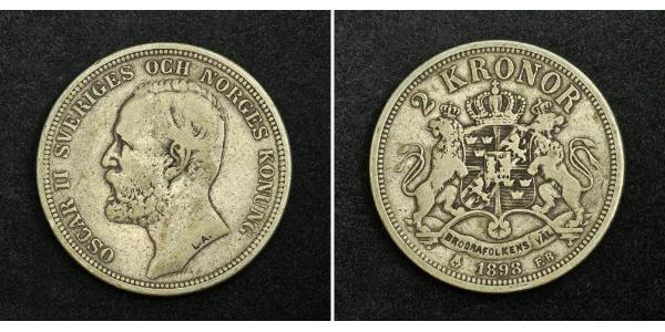 2 Krone Svezia Argento Oscar II di Svezia (1829-1907)