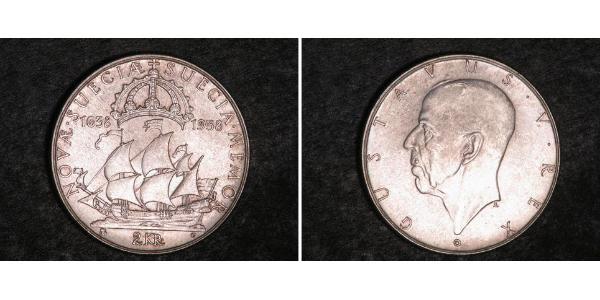 2 Krone Svezia Argento Gustavo V di Svezia (1858 - 1950)
