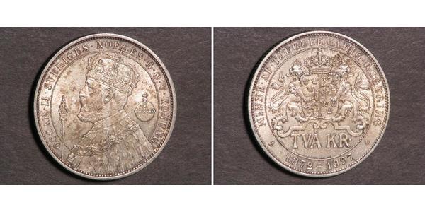 2 Krone Svezia Argento Oscar II di Svezia (1829-1907)