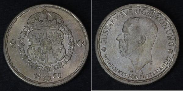 2 Krone Svezia Argento Gustavo V di Svezia (1858 - 1950)