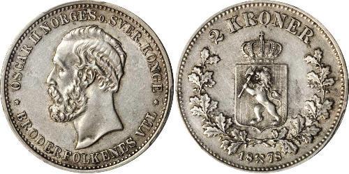 2 Krone United Kingdoms of Sweden and Norway (1814-1905) Argento Oscar II di Svezia (1829-1907)