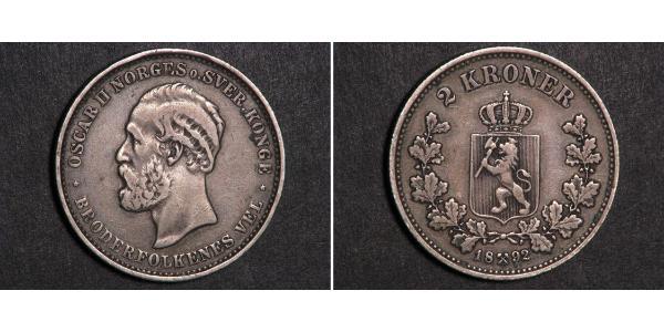 2 Krone United Kingdoms of Sweden and Norway (1814-1905) Argento Oscar II di Svezia (1829-1907)