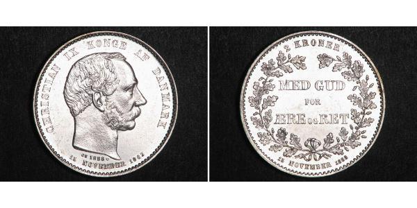 2 Krone Dinamarca Plata Christian IX de Dinamarca (1818-1906)