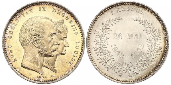 2 Krone Dinamarca Plata Christian IX de Dinamarca (1818-1906)