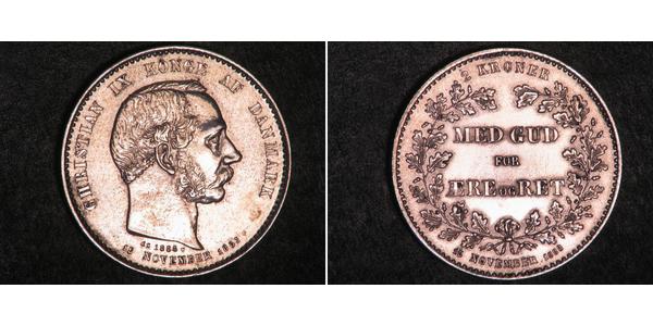 2 Krone Dinamarca Plata Christian IX de Dinamarca (1818-1906)