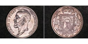 2 Krone Liechtenstein Plata Johann II, Prince of Liechtenstein (1840-1929)