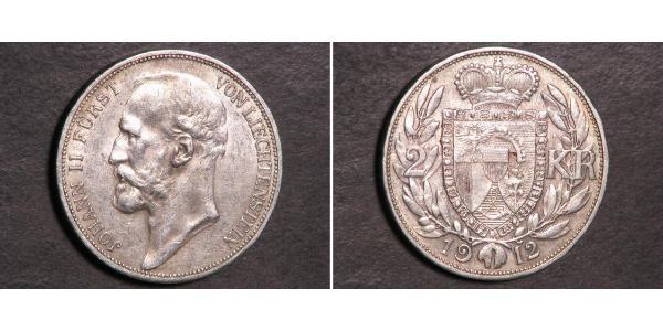 2 Krone Liechtenstein Plata Johann II, Prince of Liechtenstein (1840-1929)
