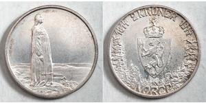 2 Krone Noruega (1905 - ) Plata Haakon VII de Noruega (1872 - 1957)