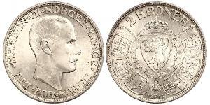 2 Krone Noruega (1905 - ) Plata Haakon VII de Noruega (1872 - 1957)