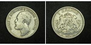 2 Krone Suecia Plata Óscar II de Suecia (1829-1907)