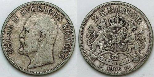 2 Krone Suecia Plata Óscar II de Suecia (1829-1907)