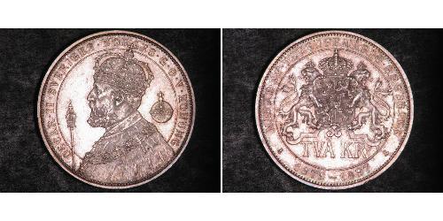 2 Krone Suecia Plata Óscar II de Suecia (1829-1907)