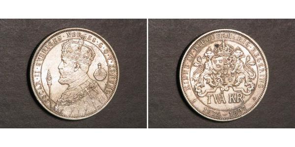 2 Krone Suecia Plata Óscar II de Suecia (1829-1907)