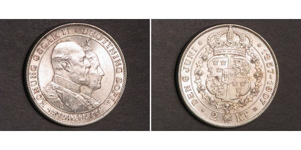 2 Krone Suecia Plata Óscar II de Suecia (1829-1907)