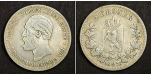 2 Krone United Kingdoms of Sweden and Norway (1814-1905) Plata Óscar II de Suecia (1829-1907)