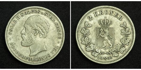 2 Krone United Kingdoms of Sweden and Norway (1814-1905) Plata Óscar II de Suecia (1829-1907)