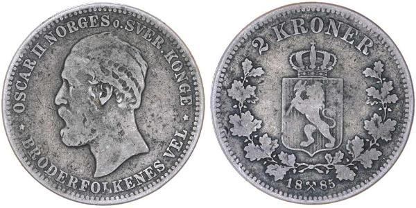 2 Krone United Kingdoms of Sweden and Norway (1814-1905) Plata Óscar II de Suecia (1829-1907)