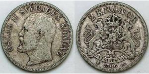 2 Krone Schweden Silber Oskar II. (Schweden) (1829-1907)