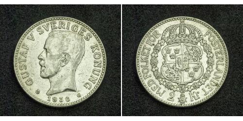 2 Krone Schweden Silber Gustav V. (Schweden) (1858 - 1950)