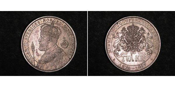 2 Krone Schweden Silber Oskar II. (Schweden) (1829-1907)