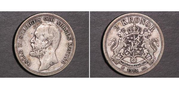 2 Krone Schweden Silber Oskar II. (Schweden) (1829-1907)