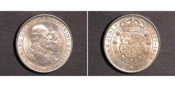 2 Krone Schweden Silber Oskar II. (Schweden) (1829-1907)