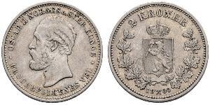 2 Krone United Kingdoms of Sweden and Norway (1814-1905) Silber Oskar II. (Schweden) (1829-1907)