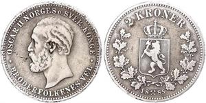 2 Krone United Kingdoms of Sweden and Norway (1814-1905) Silber Oskar II. (Schweden) (1829-1907)