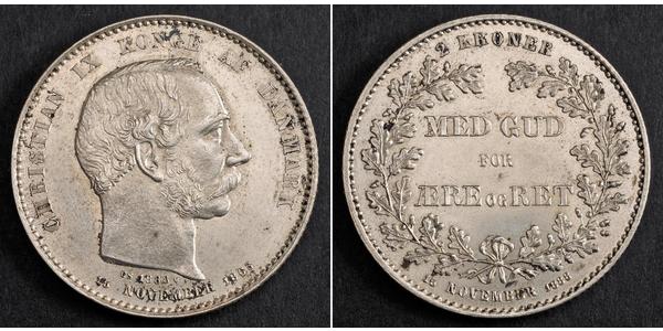 2 Krone Denmark Silver Christian IX of Denmark (1818-1906)