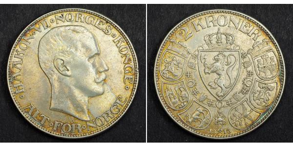 2 Krone Kingdom of Norway (1905 - ) Silver Haakon VII of Norway (1872 - 1957)