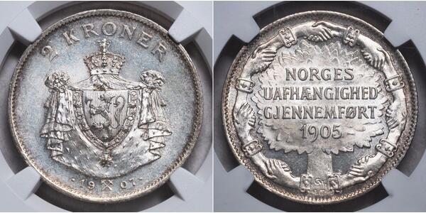 2 Krone Norway Silver Haakon VII of Norway (1872 - 1957)