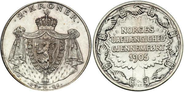 2 Krone Norway Silver Haakon VII of Norway (1872 - 1957)