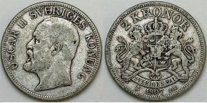 2 Krone Sweden Silver Oscar II of Sweden (1829-1907)