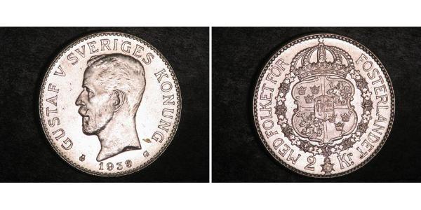 2 Krone Sweden Silver Gustaf V of Sweden (1858 - 1950)